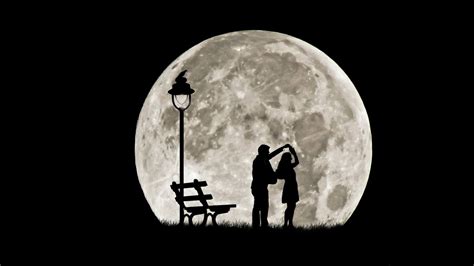 Silhouette Of Man And Woman Dance Pair Silhouettes Full Moon 1080p