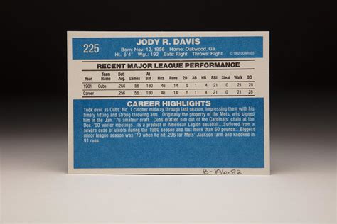 Cardcorner 1982 Donruss Jody Davis Baseball Hall Of Fame