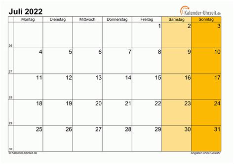 Juli 2022 Kalender Nederlandse Kalender Juli