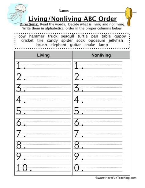 In each worksheet, students are given four silly sentences and are asked to put the. Alphabetical Order Worksheet - Living and Non-Living Things