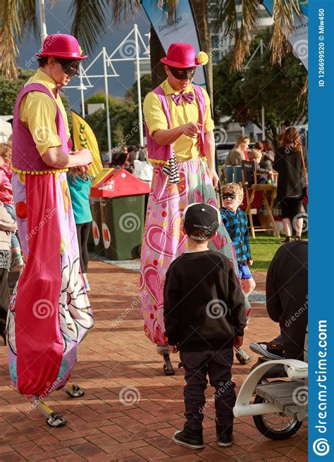 Child Stilt Walkers In Line For Their Competition At Carnival In