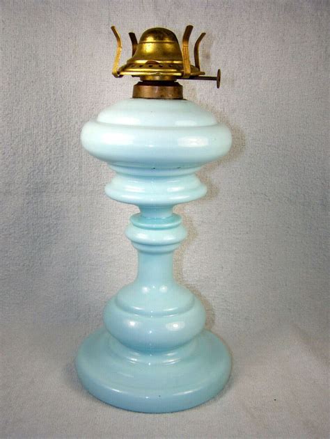 Antique Blown Blue Opaque Milk Glass Kerosene Lamp Miller Burner In