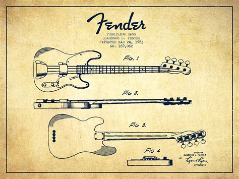 Vintage Precision Bass Patent Drawing From 1953 Drawing By Aged Pixel