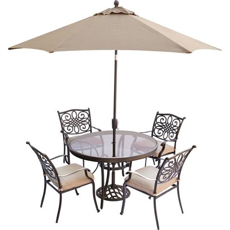Hanover Traditions 5 Piece Aluminum Outdoor Dining Set With Round Glass