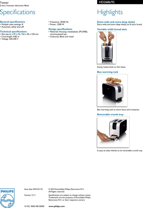 Philips Hd268692 Toaster User Manual Leaflet Hd2686 92 Pss Enggb