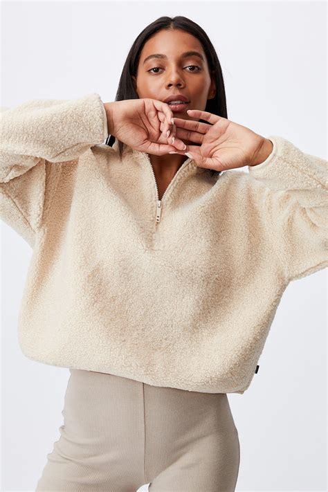crop sherpa pull over neutral cotton on hoodies and sweats