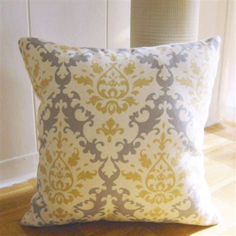 Throw Pillow In Damask Pattern Yellow Grey Yellow And Gray Living