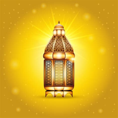 Ramadan Kareem Greeting Background With Realistic Golden Lantern