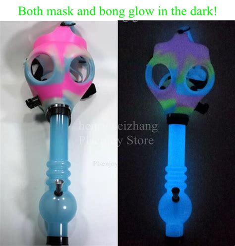 2017 gas mask bong both glow in the dark water shisha acrylic smoking pipe sillicone mask hookah
