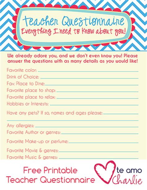 Back To School Free Printable Teacher Questionnaire