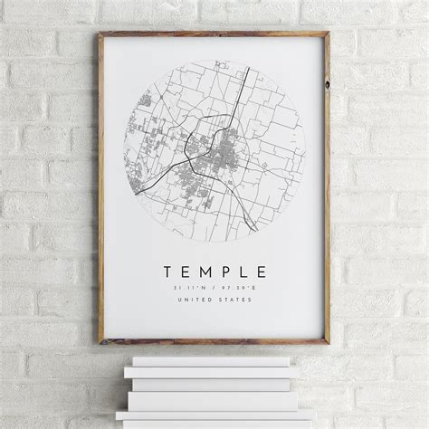 Temple Map Temple Texas City Map Home Town Map Temple Etsy Australia