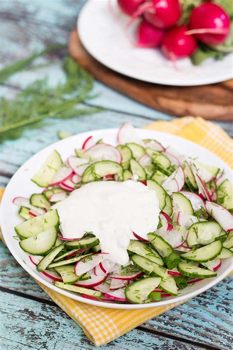 Maybe you would like to learn more about one of these? Radish Cucumber Dill Salad with Sour Cream - Yummy Addiction