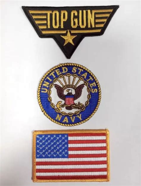 Top Gun Wing Pete Mitchell Maverick Us Navy Usa Flag Patch Set 3 Pcs