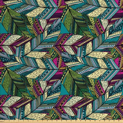 Abstract Fabric By The Yard Exotic Feather Pattern Colorful Design