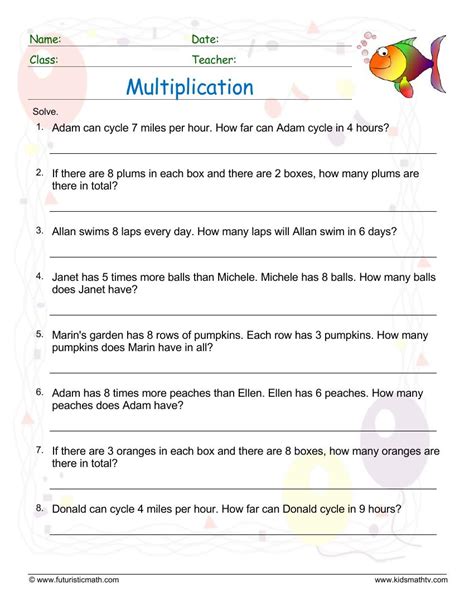Simple Multiplication Word Problem Worksheets