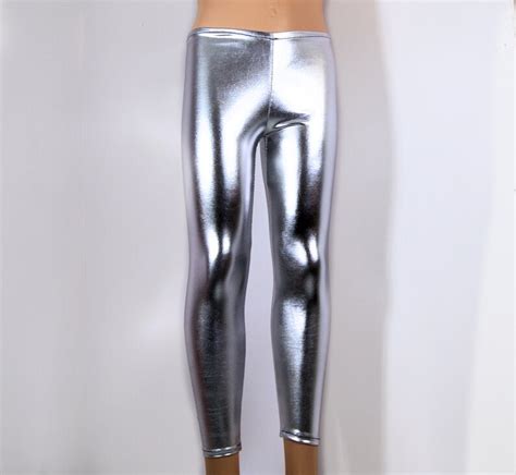 Shiny Metallic Silver Stretch Lycra Leggings Pants Child Etsy