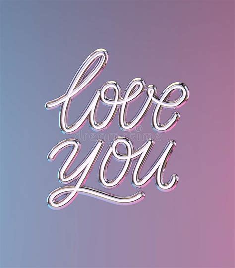 Love You Lettering Phrase Made In 3d Trendy Style Metallic Mirror