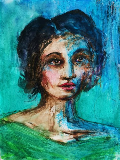 Original Kunstwerk Buntes Aquarell Und Buntstift Portrait Etsyde