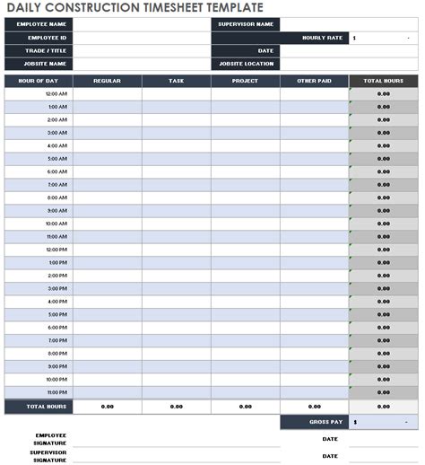 Daily Construction Timesheet Templates