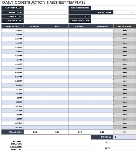 Construction Timesheet Template Excel