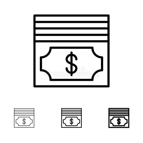Cash Dollar Money Bold And Thin Black Line Icon Set Stock Vector