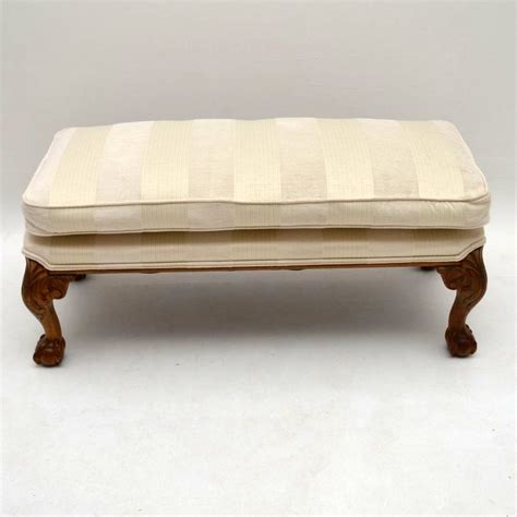 Antique Carved Walnut Upholstered Foot Stool Marylebone Antiques