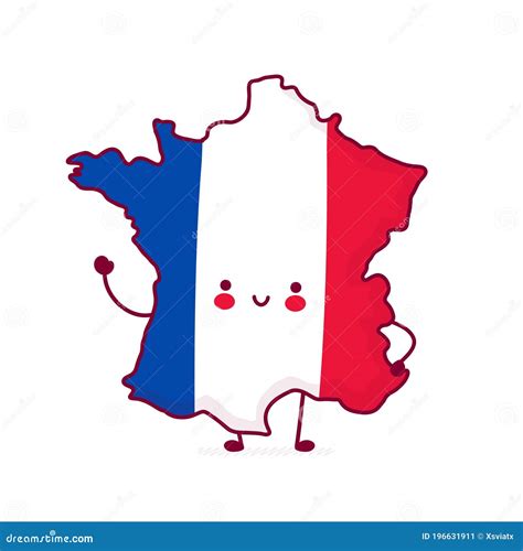 Cute Happy Funny France Map And Flag Character Stock Vector