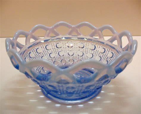 Vintage Imperial Depression Glass Katy Blue Laced Edge Cereal Bowl From