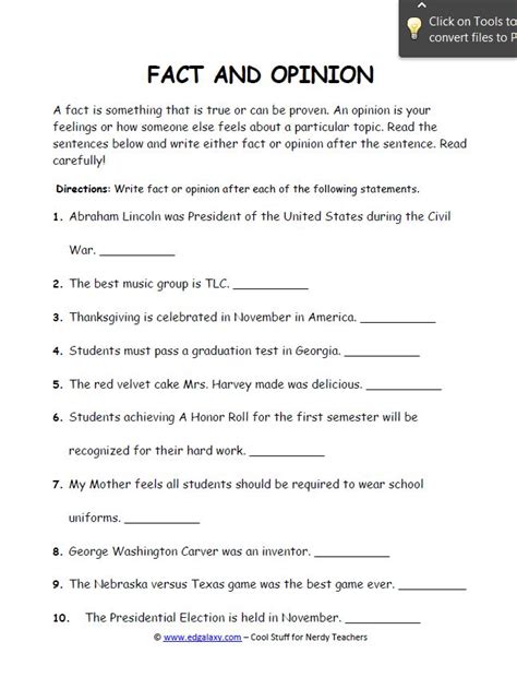 Fact And Opinion Worksheets For Students — Edgalaxy Teaching Ideas