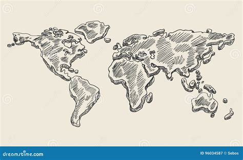 Hand Drawing Doodle World Map Vintage Earth Vector Sketch Stock