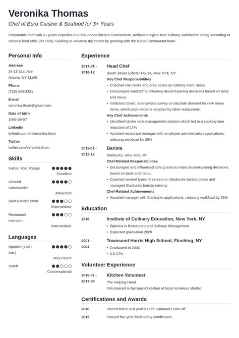 Chef Resume Examples Template And Essential Skills