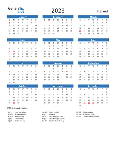 2023 Ireland Calendar With Holidays