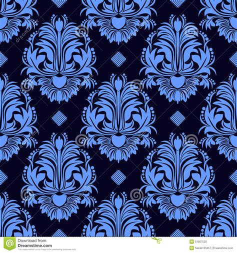 Seamless Floral Damask Wallpaper In Blue Colors Stock Vector
