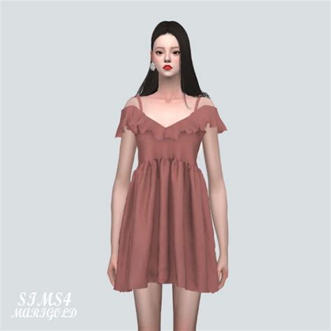 Sims4 Marigold Off Shoulder Frill Mini Dress Color V • Sims 4