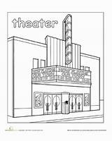Town Theater Coloring Places Worksheets Around Movie Community Building Negro Blanco Education Dibujos Para Colouring Dibujo Drawing Ciudad Worksheet Preschool sketch template