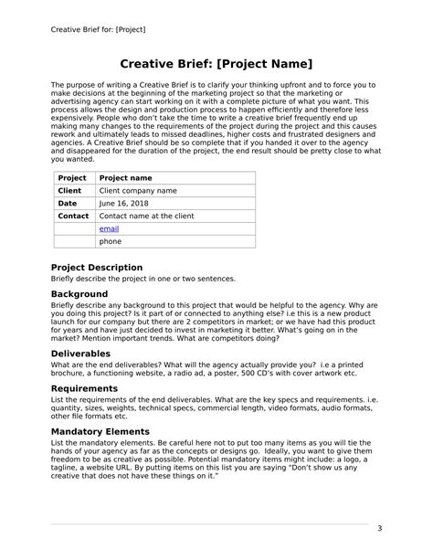 Creative Project Brief Template