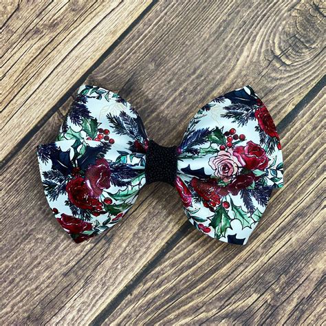 Floral Bow Christmas Bow Holly Berries Hair Bow Etsy