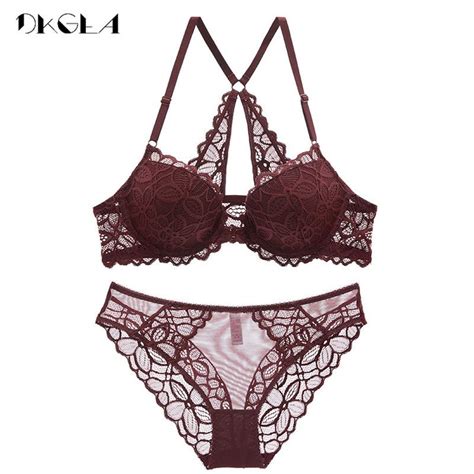 Нижнее белье AliExpress Front Closure Bras Lace Underwear Set Sexy Deep V Brassiere Thick Push