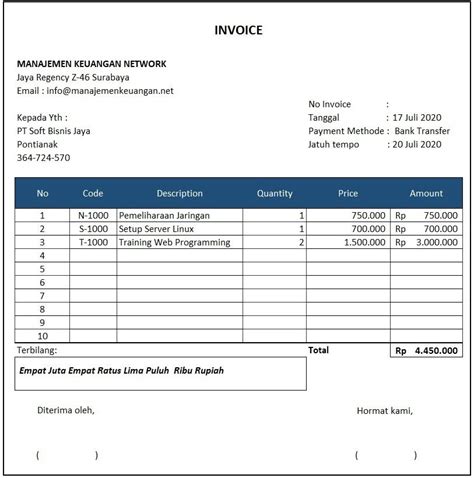Contoh Invoice Pembayaran Excel Gratis Imagesee