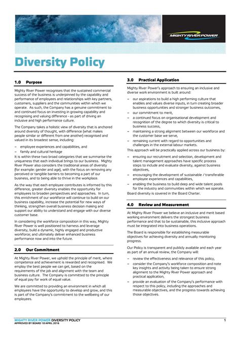 Diversity Policy Template