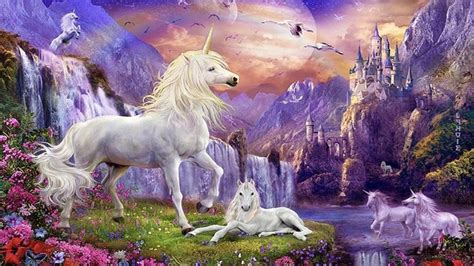 Fantasy Wallpaper Hd Unicorns Horse Castles Waterfalls Mountains