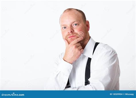Trustworthy Adult Businessman Holds His Chin Stock Photo Image 18509904