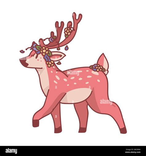 Pink Kawaii Cartoon Stylized Stag Animal Illustration Cute Girly Doe