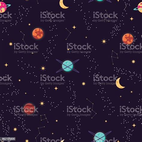 Universe With Planets And Stars Seamless Pattern Cosmos Starry Night