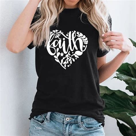 Faith Love Heart T Shirt Women Causal Graphic Tees Jesus Christian