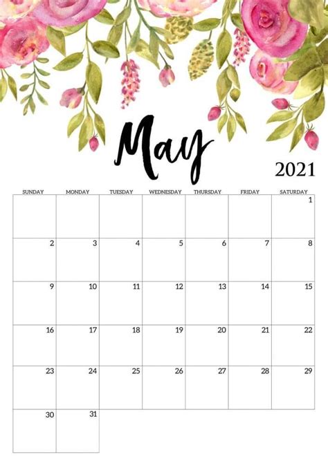 Beautiful May 2021 Calendar Calendar Printables Printable Calendar