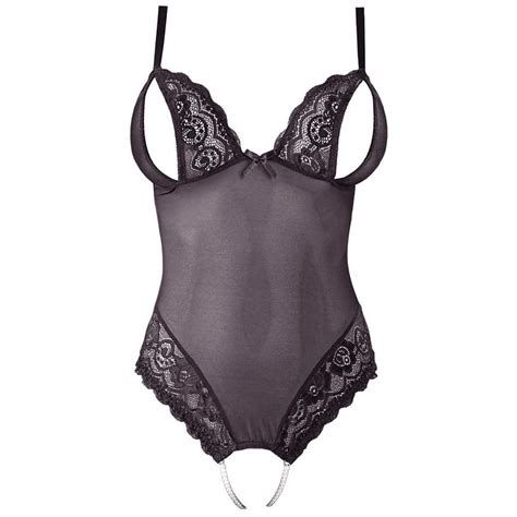 Cottelli Collection Peek A Boo Open Cup Body With Crotchless Pearl