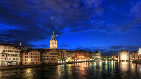 Beautiful Night In Zurich Hd Desktop Wallpaper Widescreen High