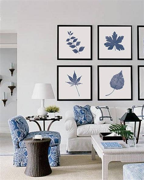 Set Of 4 Navy Blue Wall Art Leaves Botanical Printable Etsy Blue