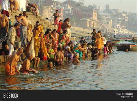People On Banks Ganges River Image And Photo Bigstock